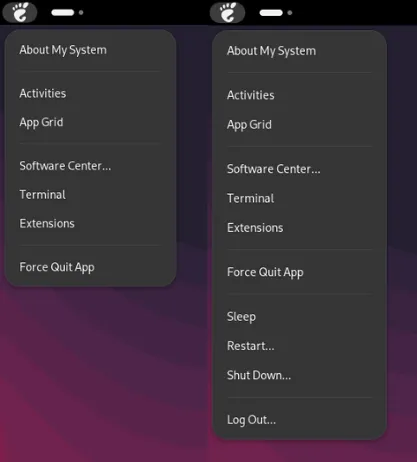 Logo Menu open from the top-left corner, showing About My System, Terminal, Force Quit App and Log Out