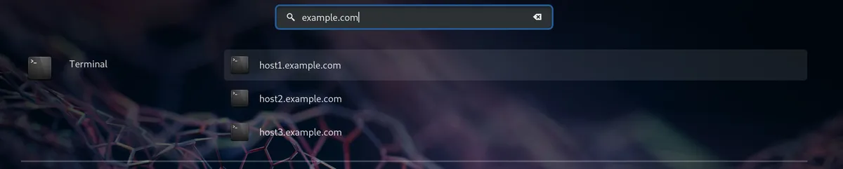 GNOME search results listing SSH hosts